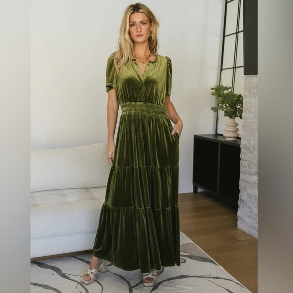 Moss Green Velvet Dress